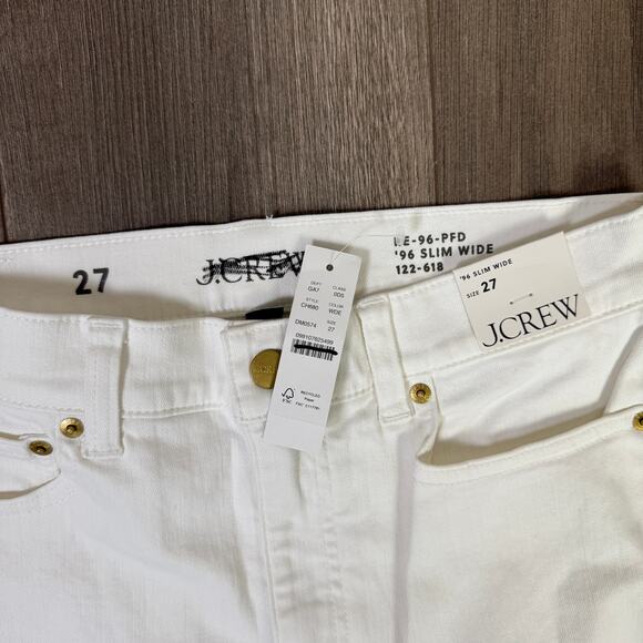 J.Crew 1996 Slim-Wide Leg Jeans SZ 27 White Denim High Rise Raw Hem Semi Stretch - Picture 4 of 7
